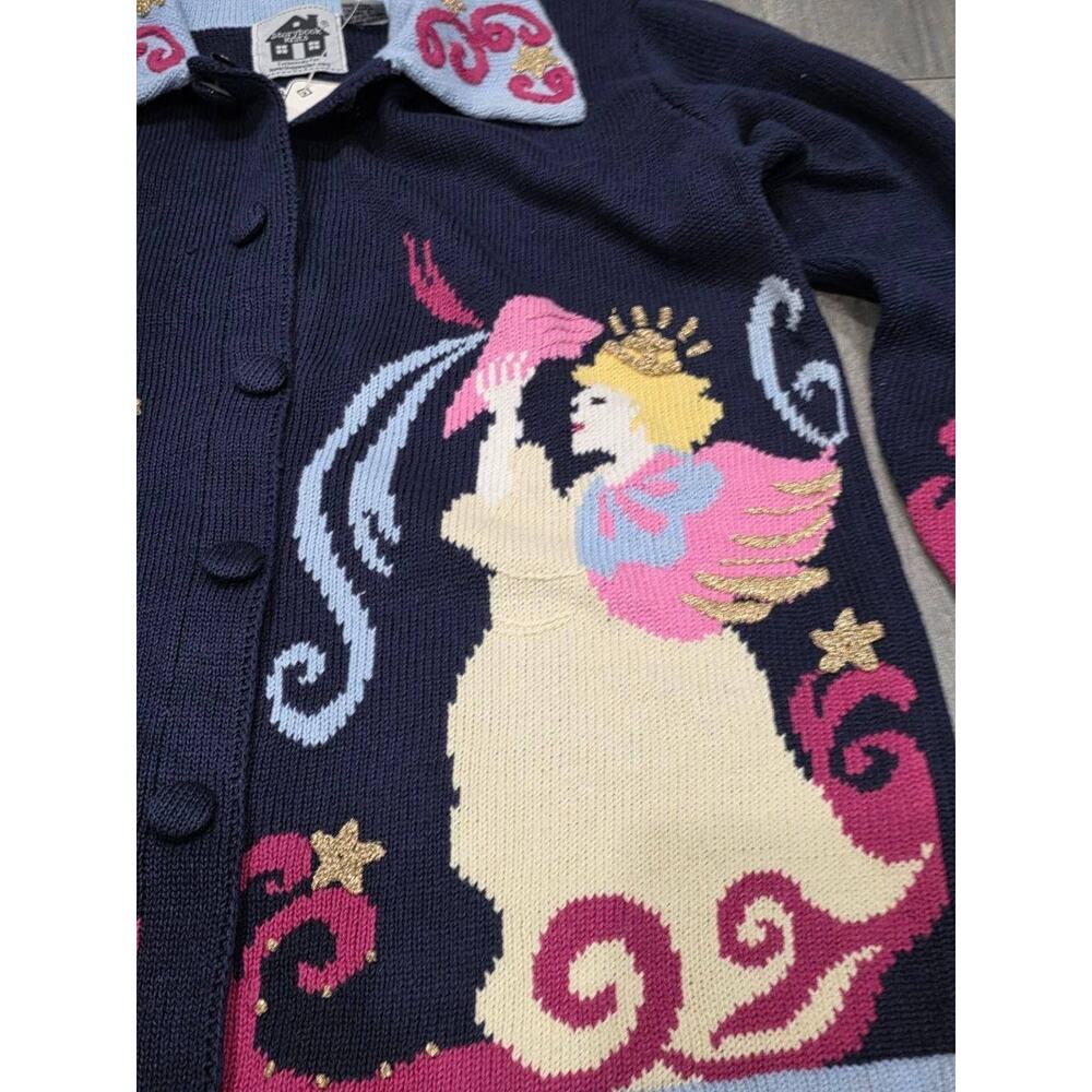 Storybook Knits Women Small Collared Art Wear Sweater Cardigan Multicolo A003995 - Picture 2 of 7